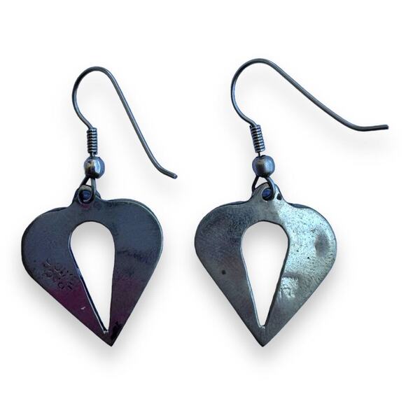 Vintage Silver Plated Heart Earrings Abalone Shell Alpaca Mexico - Picture 2 of 3